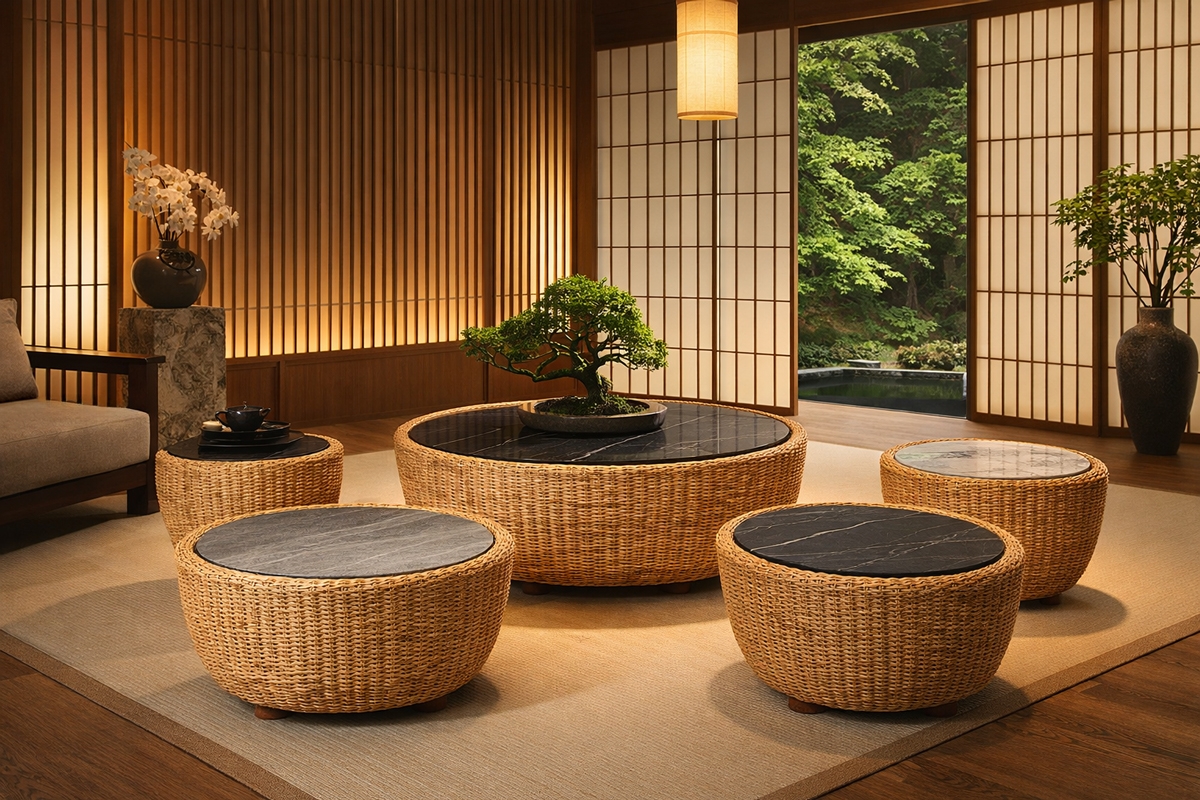 Retró - coffee table 100 - Rattan